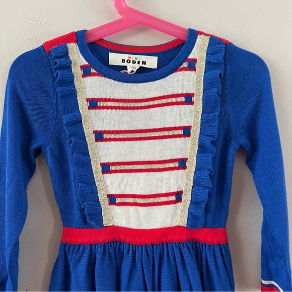 Mini Boden Nutcracker knitted sweater dress girls size 4-5y College blue red - Picture 2 of 6